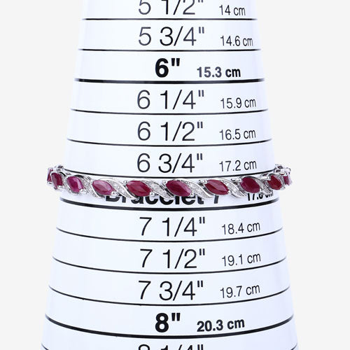 Pulsera de oro blanco de 10K con rubí genuino de 7,78 quilates y diamantes blancos