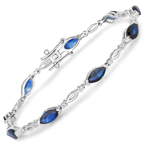 Pulsera de zafiro azul auténtico de 5,58 quilates y diamante blanco en oro blanco de 14K