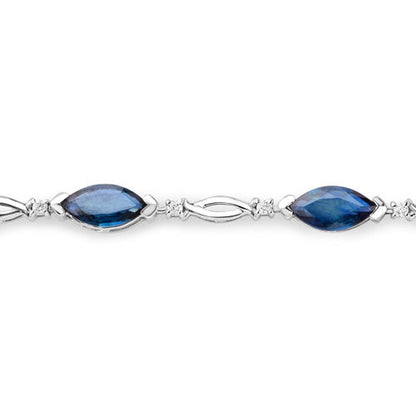 Pulsera de zafiro azul auténtico de 5,58 quilates y diamante blanco en oro blanco de 14K