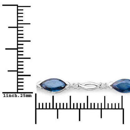 Pulsera de zafiro azul auténtico de 5,58 quilates y diamante blanco en oro blanco de 14K