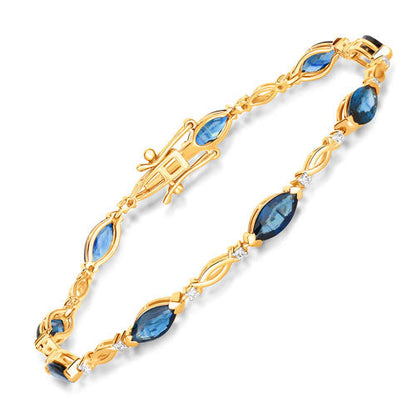 Pulsera de zafiro azul genuino y diamantes blancos de 5,58 quilates en oro amarillo de 14 quilates