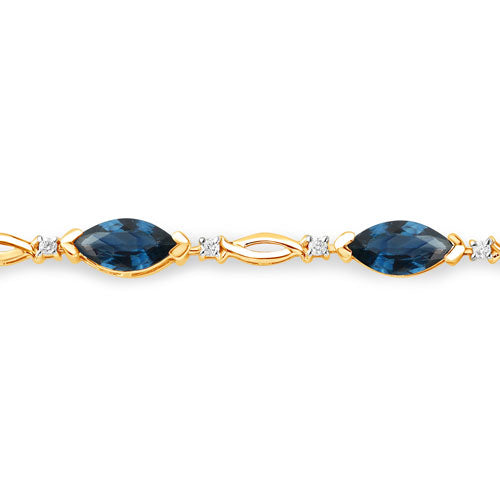 Pulsera de zafiro azul genuino y diamantes blancos de 5,58 quilates en oro amarillo de 14 quilates