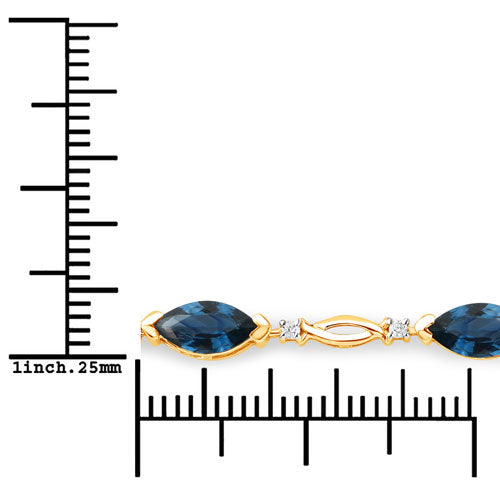 Pulsera de zafiro azul genuino y diamantes blancos de 5,58 quilates en oro amarillo de 14 quilates