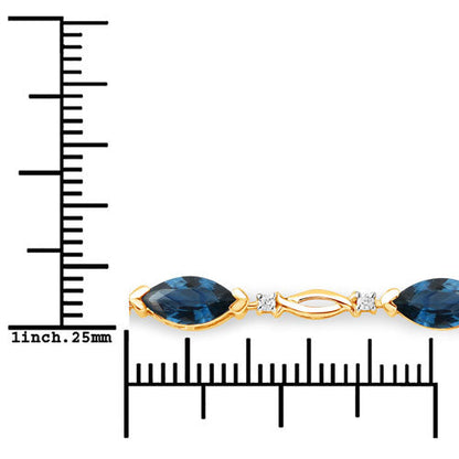 Pulsera de zafiro azul genuino y diamantes blancos de 5,58 quilates en oro amarillo de 14 quilates