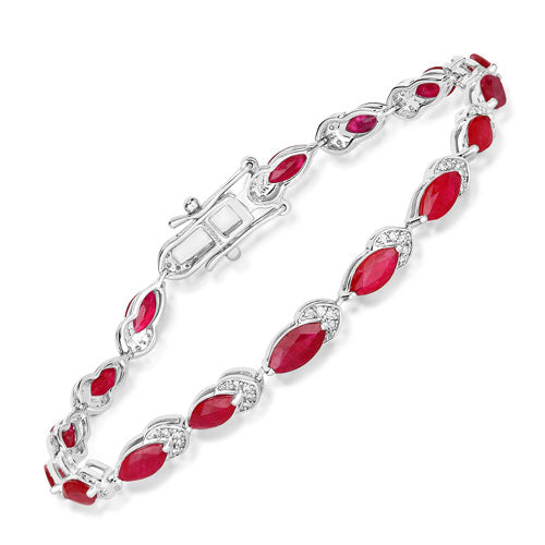 Brazalete de oro blanco de 14 quilates con rubí auténtico de 6,79 quilates y diamantes blancos