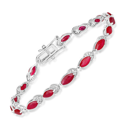Brazalete de oro blanco de 14 quilates con rubí auténtico de 6,79 quilates y diamantes blancos