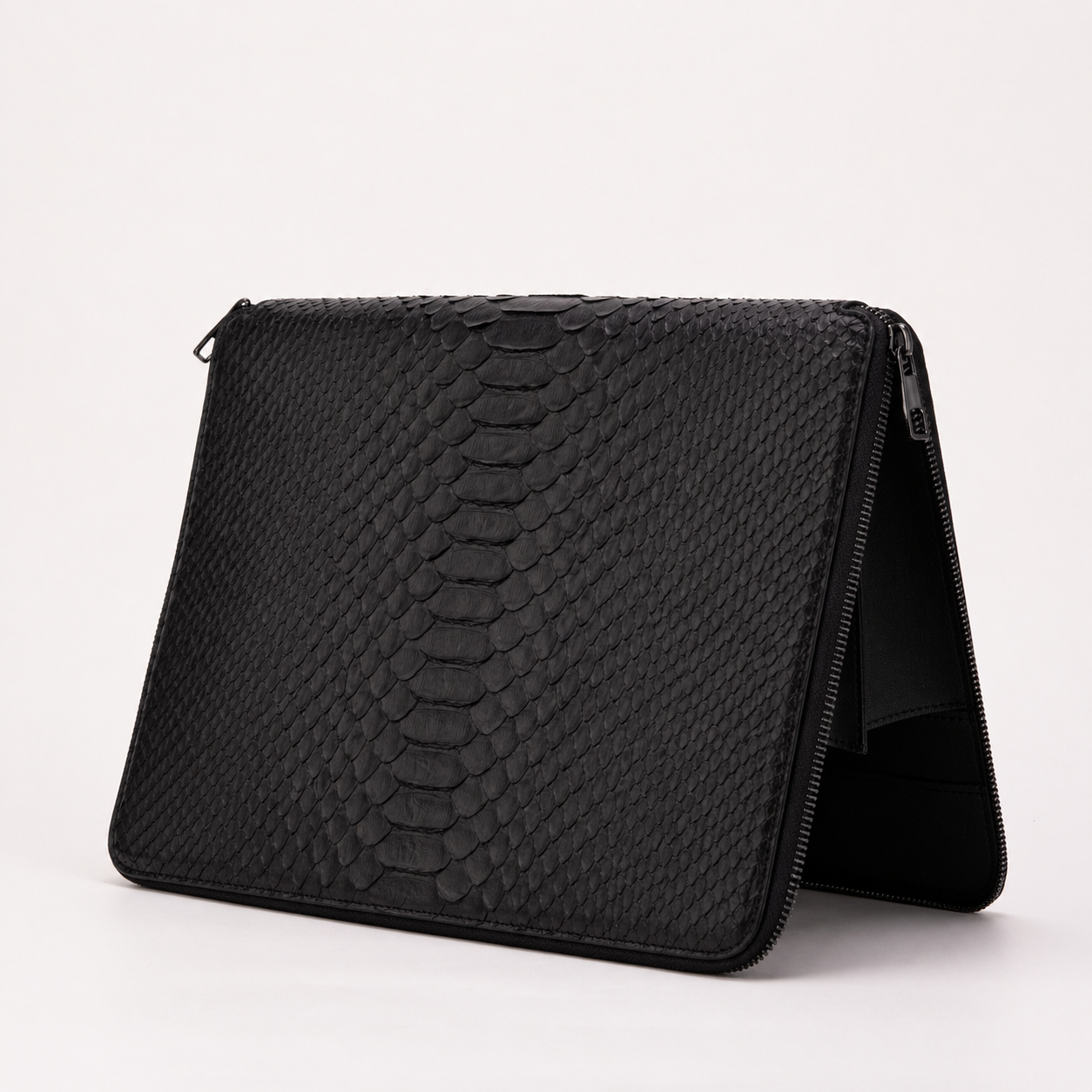 The Varese Black Hand-Painted Python Leather 14” Laptop Portfolio