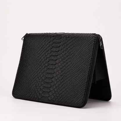 The Varese Black Hand-Painted Python Leather 14” Laptop Portfolio