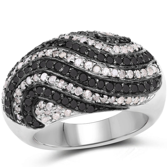 Anillo de plata de ley .925 con diamante negro auténtico de 1.26 quilates y diamantes blancos
