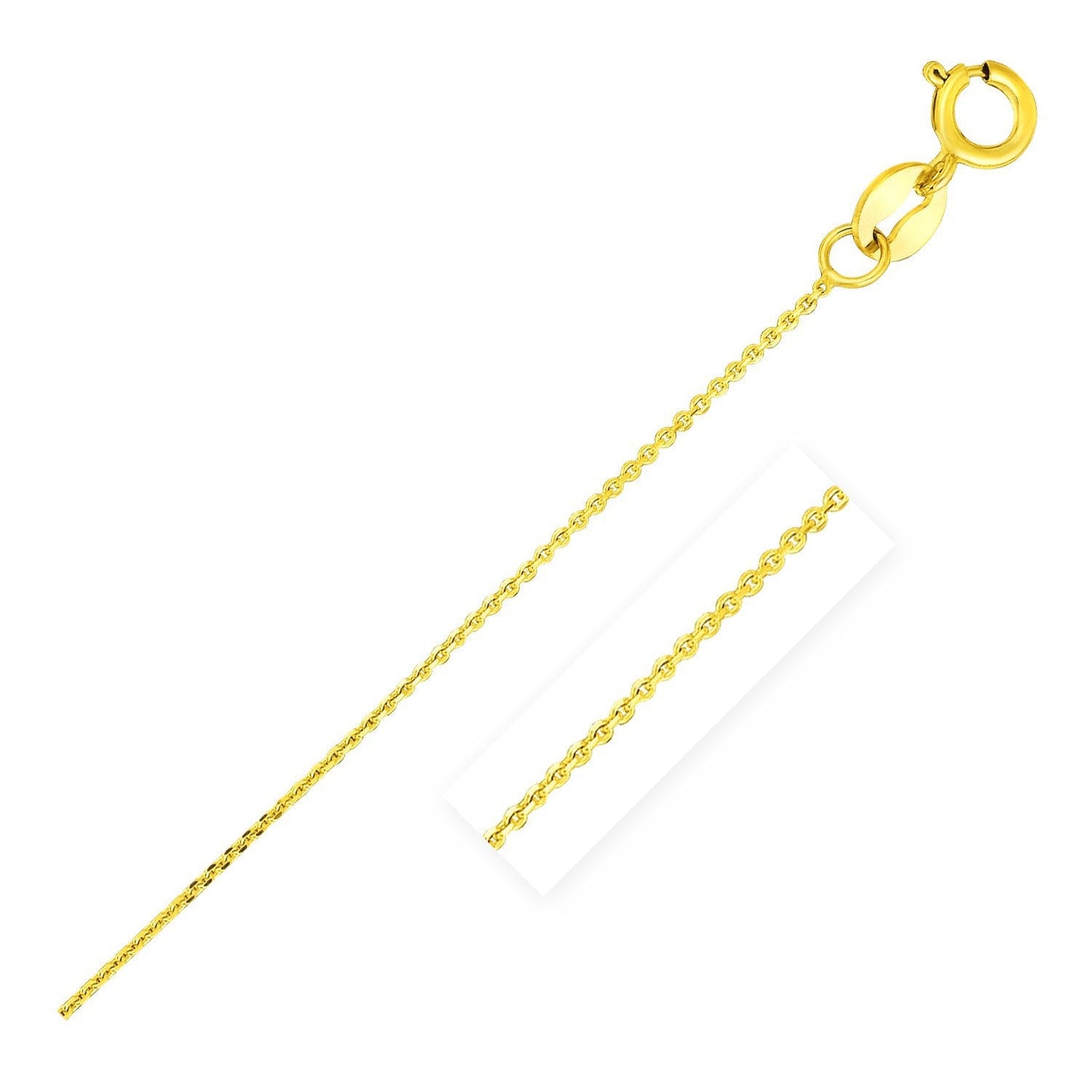 Cadena de eslabones tipo cable con corte de diamante de oro amarillo de 14k y 0,7 mm
