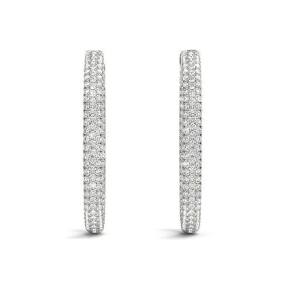 Pendientes de aro de tres hileras con diamantes de oro blanco de 14k de doble cara (2 ct. T.)