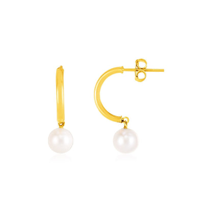 Pendientes de medio aro de oro amarillo de 14k con perlas