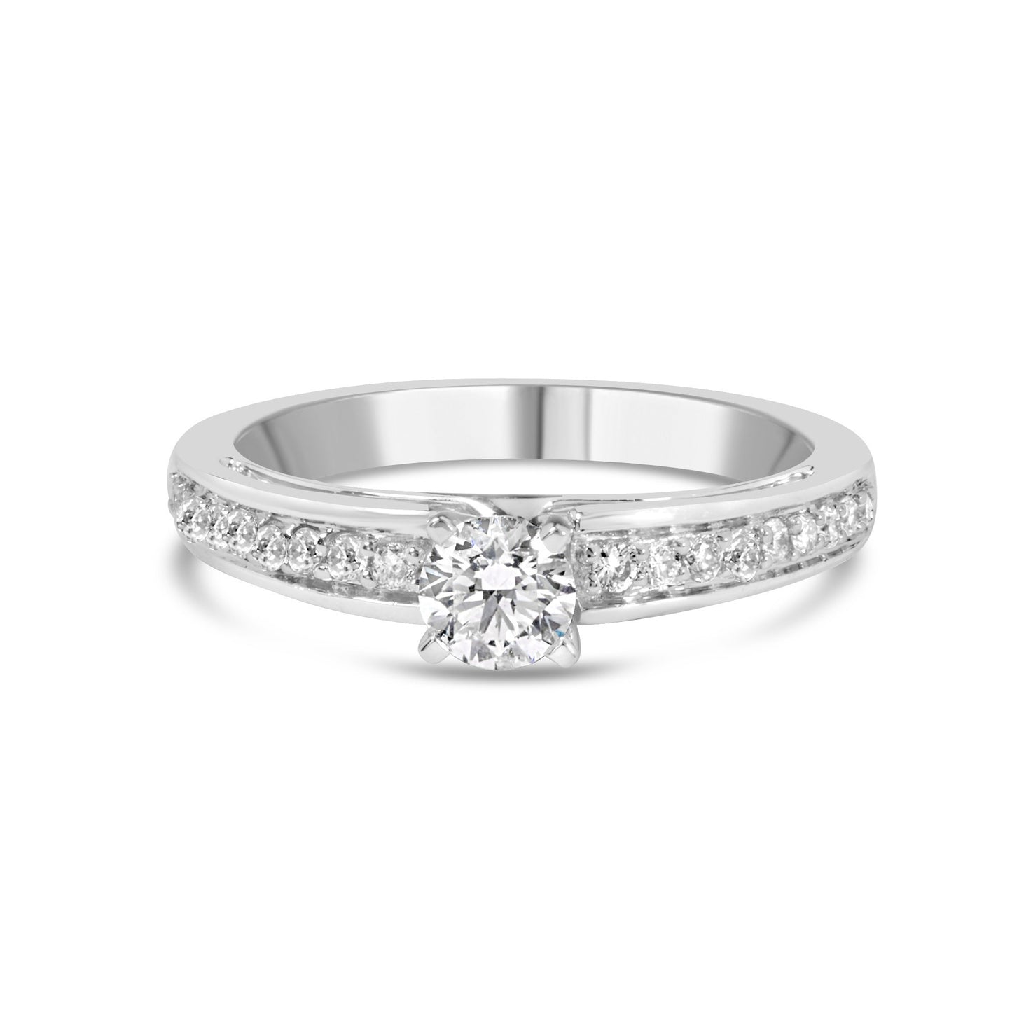 Anillo de compromiso solitario de oro blanco de 14 quilates con diamantes de 1/2 quilate engarzados en pavé (color G-H, claridad VS2-SI1) - Talla 7