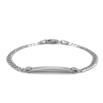 Pulsera de identidad para niños de oro blanco de 14 quilates, con cadena de eslabones tipo barbada, pulida