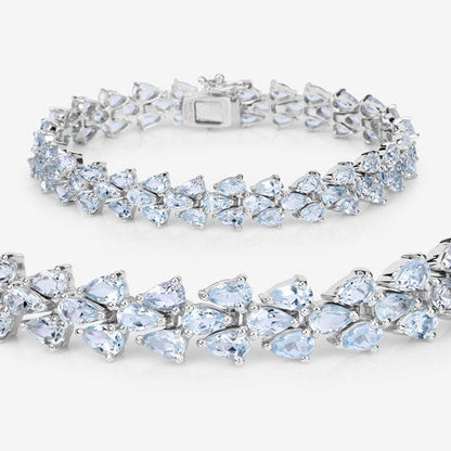 Pulsera de Plata de Ley 925 con Aguamarina Genuina de 14,11 Quilates