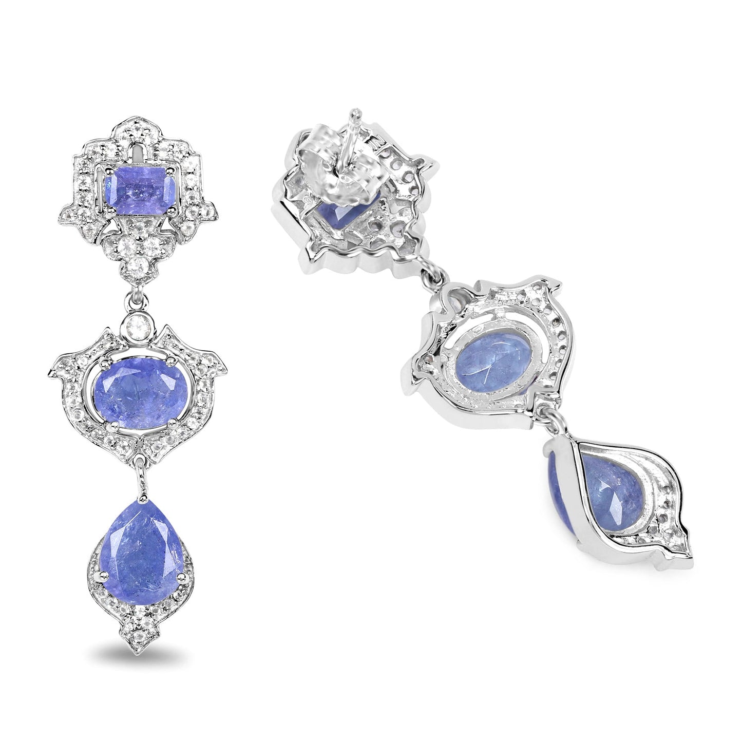 Aretes de plata de ley .925 con tanzanita genuina de 7.73 quilates y topacio blanco
