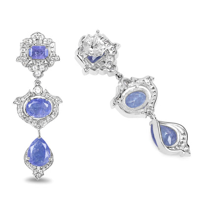 Aretes de plata de ley .925 con tanzanita genuina de 7.73 quilates y topacio blanco