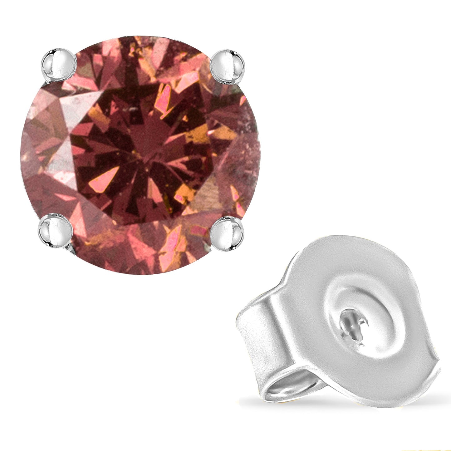 Pendientes solitario clásicos de 4 puntas de oro blanco de 14 quilates con diamantes rosados de laboratorio redondos de talla brillante de 1,0 quilates (color rosa, claridad VVS2-VS1)