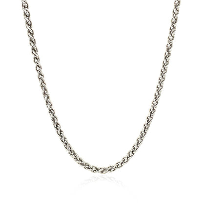 Cadena de trigo de plata de ley rodiada de 2,6 mm
