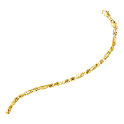 Pulsera de cadena Fígaro de oro amarillo de 14k de 8 1/2 pulgadas