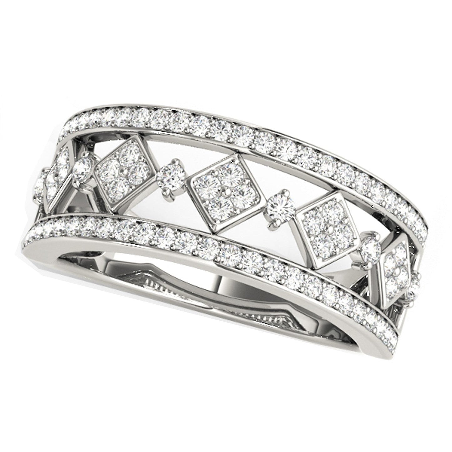 Anillo con motivo cuadrado con incrustaciones de diamantes en oro blanco de 14k (1/2 quilate en total)