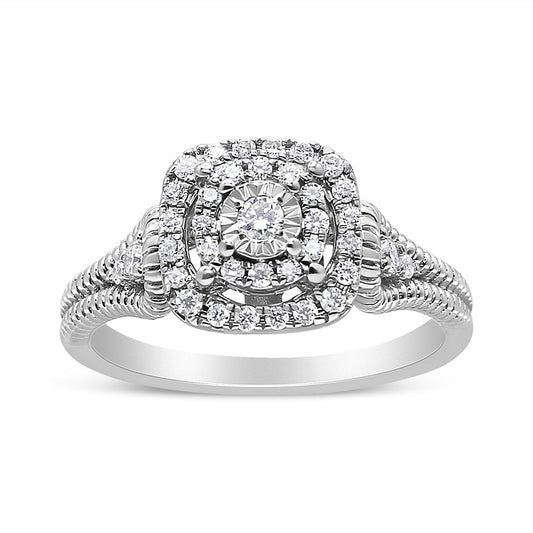 Anillo de cóctel de plata de ley .925 con diamante de talla redonda de 1/3 Cttw en montura tipo milagro (color H-I, claridad I1-I2) - Talla 7