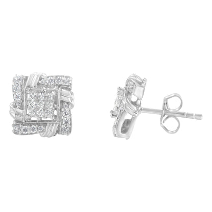 Aretes de diamante de talla redonda de 1/2 quilate en plata esterlina .925 (color I-J, claridad I1-I2)