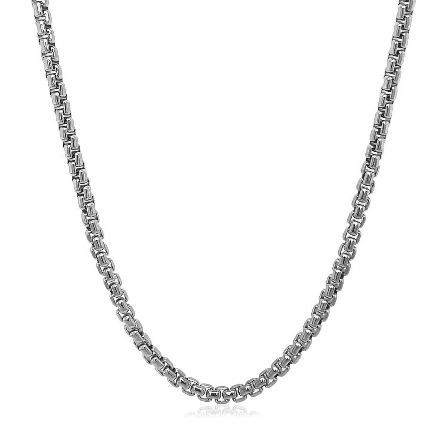 Cadena de caja redonda sólida de oro blanco de 14k (2.50 mm)