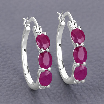Pendientes de plata de ley .925 con auténtico rubí de 1.81 quilates y diamantes blancos
