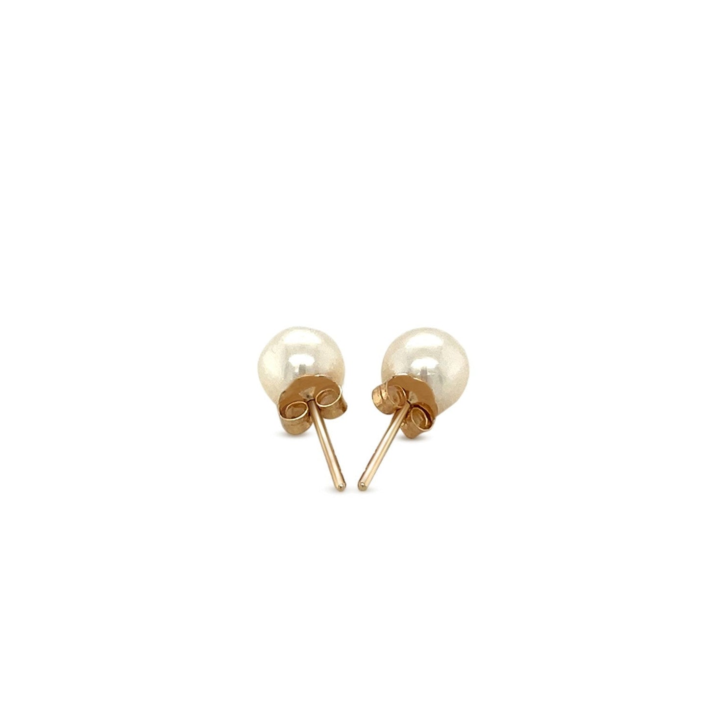Pendientes de 14k de oro amarillo con perlas cultivadas de agua dulce, blancas (6.0 mm)