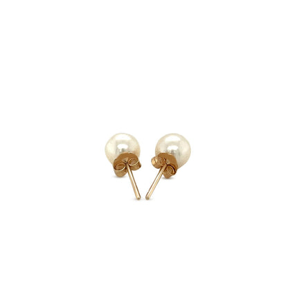 Pendientes de 14k de oro amarillo con perlas cultivadas de agua dulce, blancas (6.0 mm)