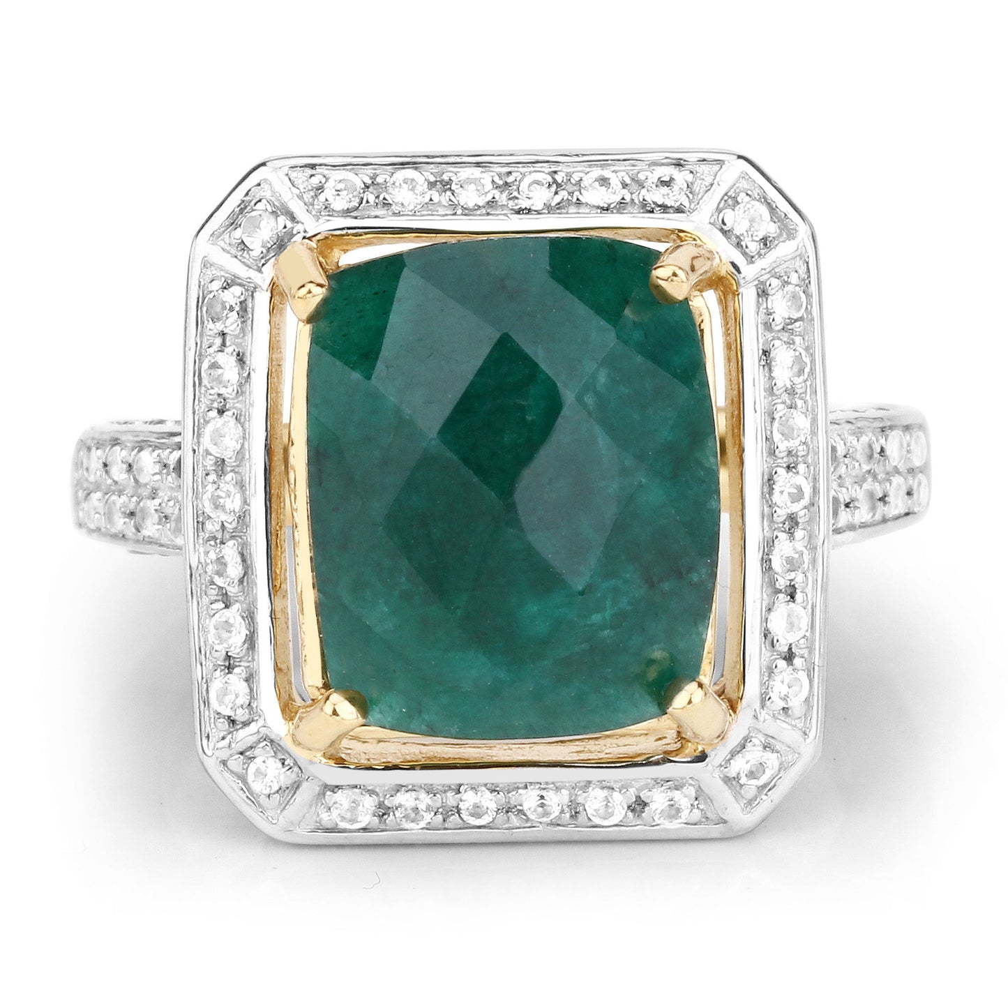 Anillo de plata de ley .925 con esmeralda teñida de 5.18 quilates y topacio blanco
