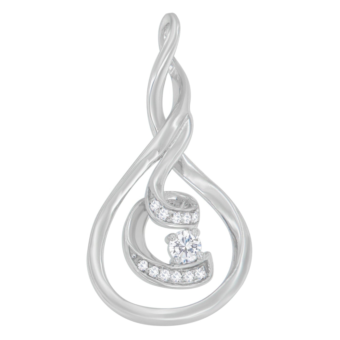 Espira 10K Oro Blanco 1/8 cttw Collar Colgante Espiral en Capas de Diamante de Talla Redonda (I-J, I1-I2)