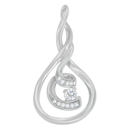 Espira 10K Oro Blanco 1/8 cttw Collar Colgante Espiral en Capas de Diamante de Talla Redonda (I-J, I1-I2)