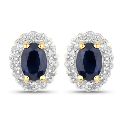 Conjunto de joyas de plata de ley .925 con zafiro negro-azul y topacio blanco auténticos de 1,96 quilates