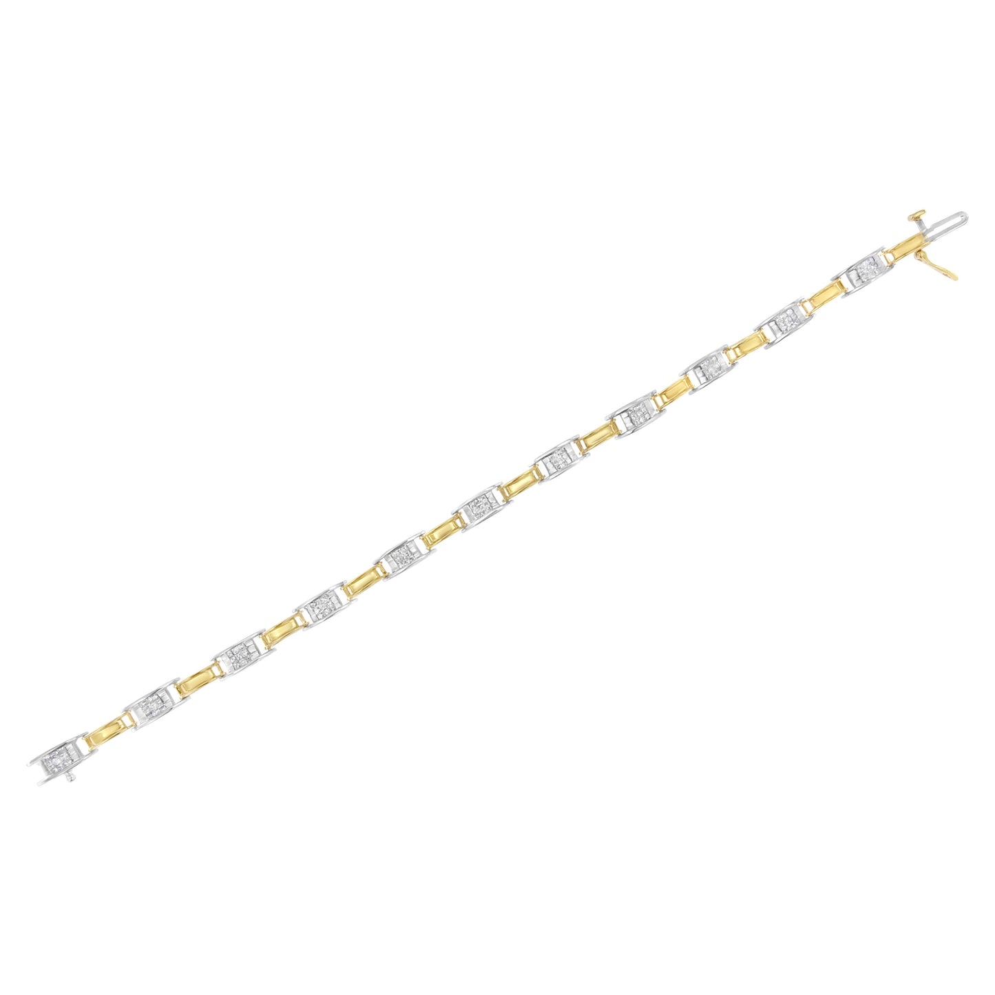 Pulsera de 7" de oro de 14K de dos tonos con eslabones y diamantes de corte princesa de 1,00 Cttw (color H-I, claridad SI1-SI2)