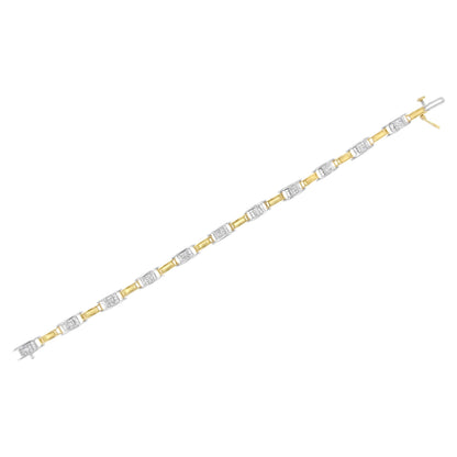 Pulsera de 7" de oro de 14K de dos tonos con eslabones y diamantes de corte princesa de 1,00 Cttw (color H-I, claridad SI1-SI2)