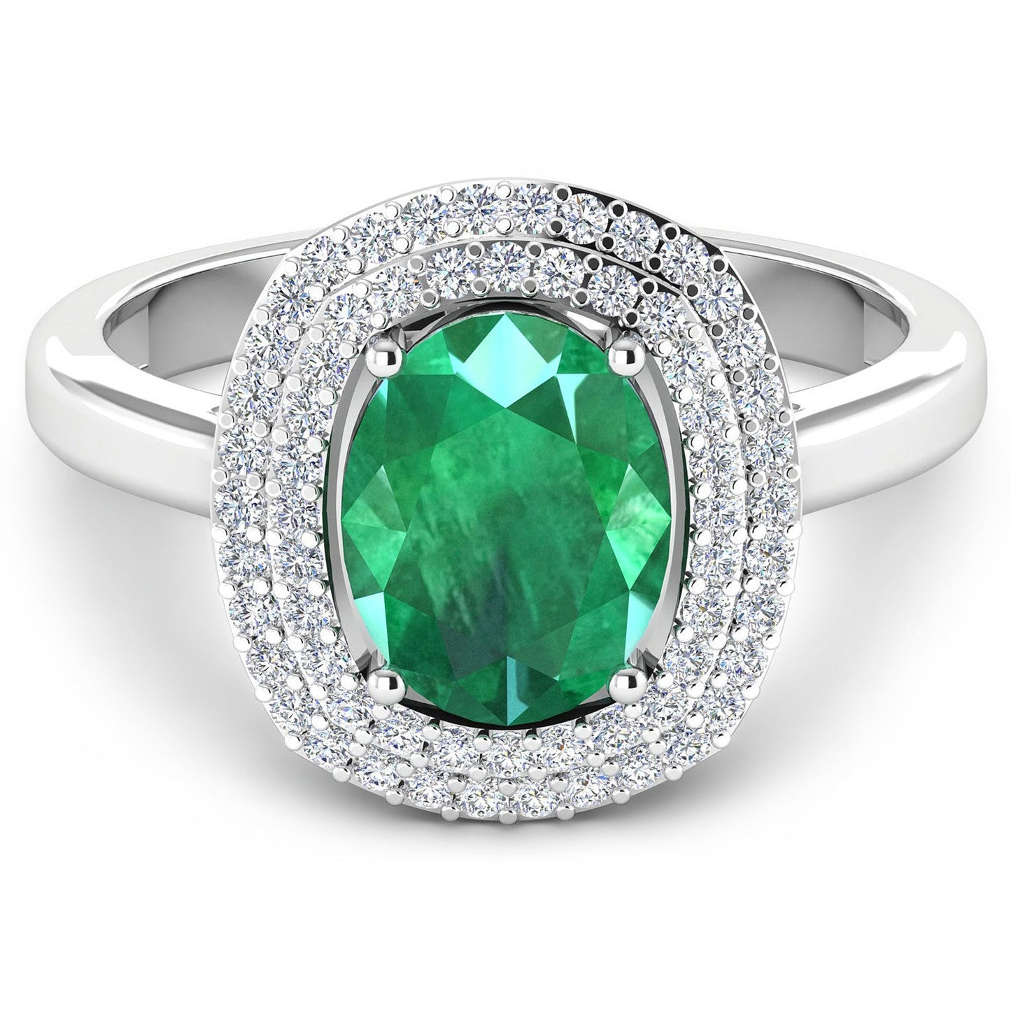 Anillo de oro blanco de 14K con esmeralda zambiana auténtica de 1,97 quilates y diamantes blancos