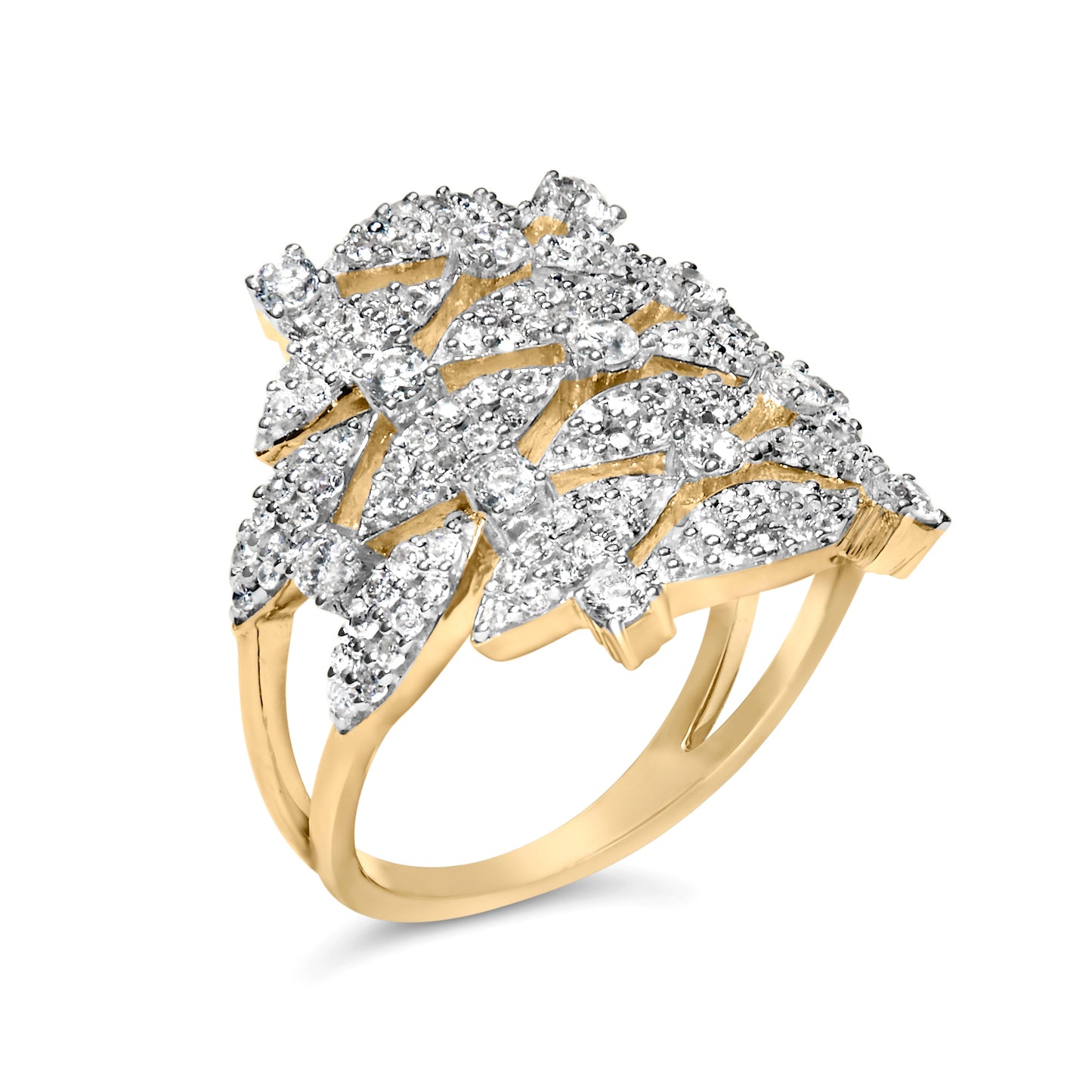 Anillo de cóctel apilado geométrico de oro amarillo de 14K con diamante de 1,0 Cttw (color I-J, claridad I1-I2) - Talla de anillo 7