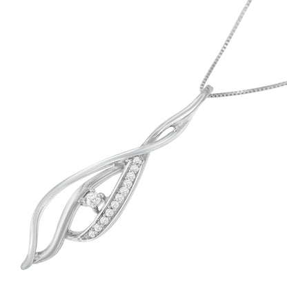 Espira Colgante de oro blanco de 10 quilates con acento de diamante redondo, diseño de cascada abierta y giro, 45,72 cm (1/10 Cttw, color J-K, claridad I1-I2)