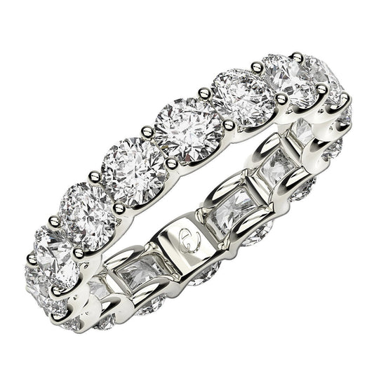 Anillo de eternidad de diamantes redondos cultivados en laboratorio de oro blanco de 14k (4 ct de peso total FG/VS2)