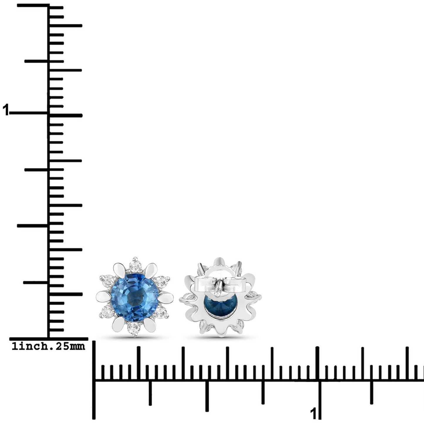 Pendientes de oro blanco de 14 quilates con zafiro azul auténtico de 1,87 quilates y diamantes blancos