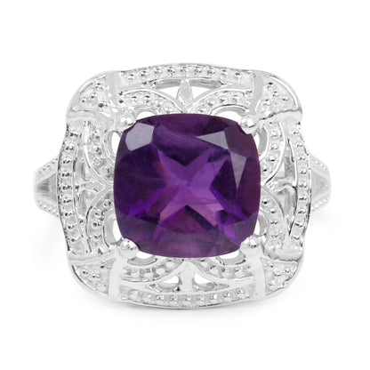 Anillo de plata de ley .925 con amatista genuina de 4.35 quilates