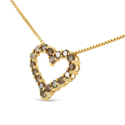 Collar con colgante de corazón de diamante champán de 1,0 quilates de peso total, chapado en oro amarillo de 14 quilates sobre plata de ley 925 (color K-L, claridad I1-I2) - 45,72 cm