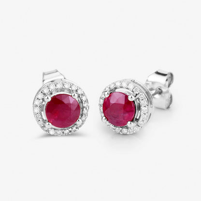 Pendientes de 1,22 quilates de rubí auténtico y diamantes blancos en oro blanco de 14K