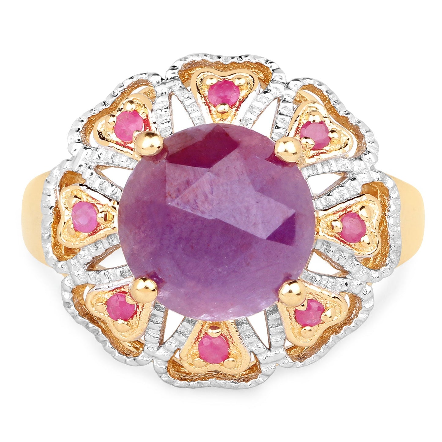 Anillo de plata de ley .925 con zafiro rosa genuino de 5,55 quilates chapado en oro amarillo de 14 quilates