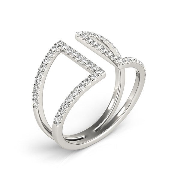 Anillo de oro blanco de 14 quilates de doble banda abierta con diamantes (1/2 quilate en total)