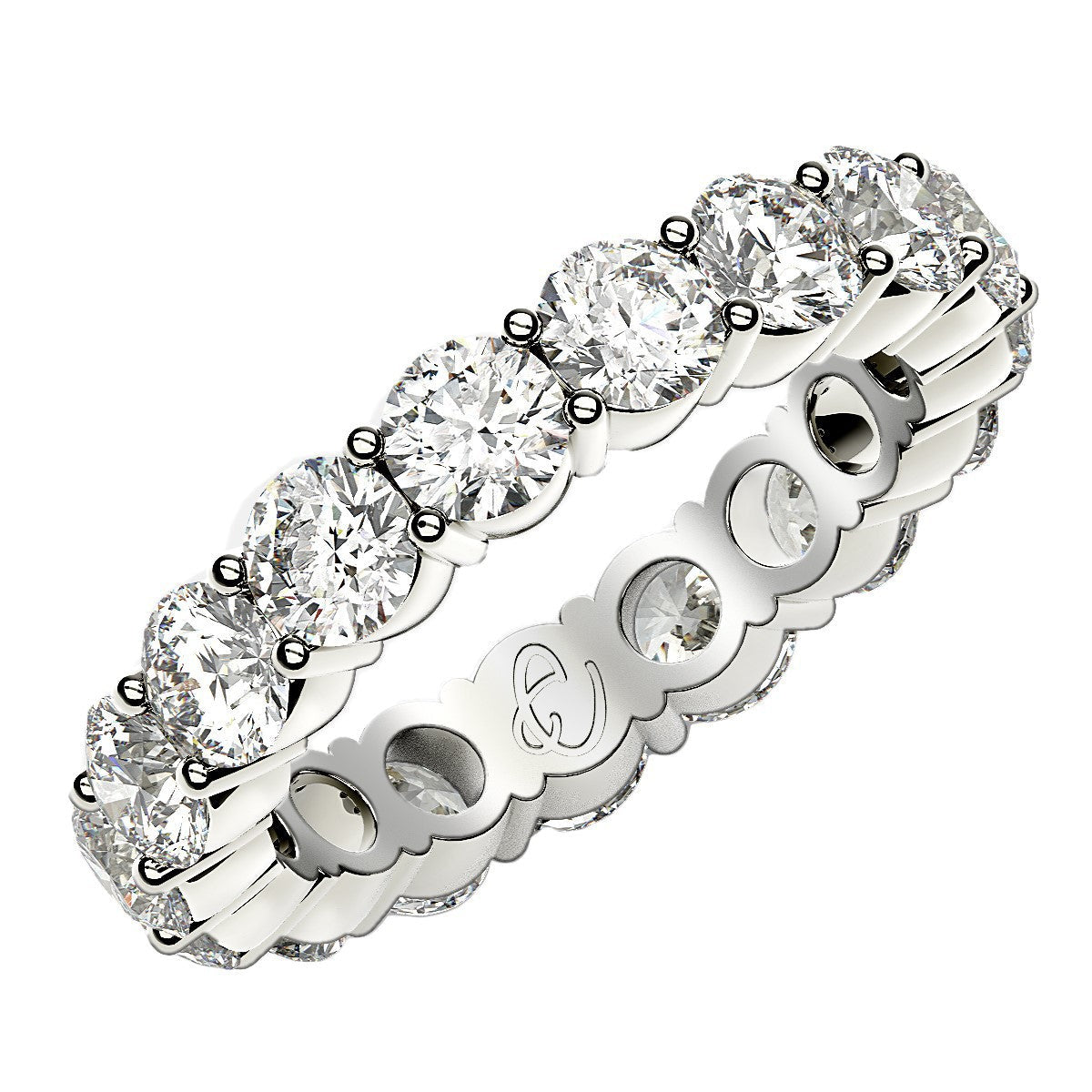 Anillo de Eternidad con Diamantes Redondos Cultivados en Laboratorio de Oro Blanco de 14k (3 quilates, FG/VS2)