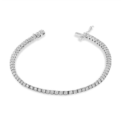 Pulsera de tenis de ilusión de diamantes cultivados en laboratorio de oro blanco de 14K con corte redondo de 1.0 Cttw engaste milagroso (color F-G, claridad VS2-SI1) Tamaño 7"