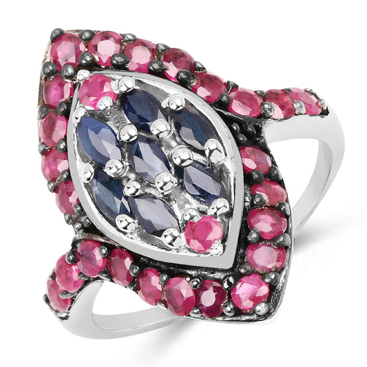 Anillo de plata de ley .925 con zafiro azul genuino y rubí de 1.77 quilates